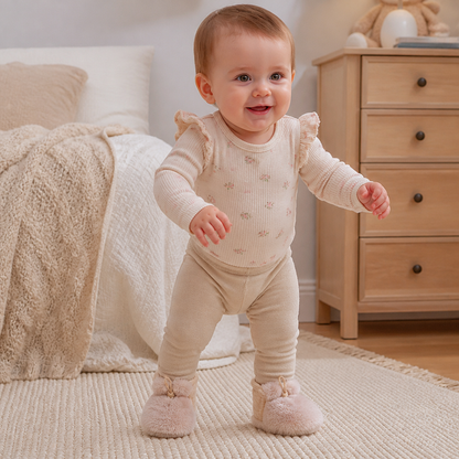 Chaussons pour Bébé Chauds et Confortables en Coton Doublés de Polaire avec Semelles Souples