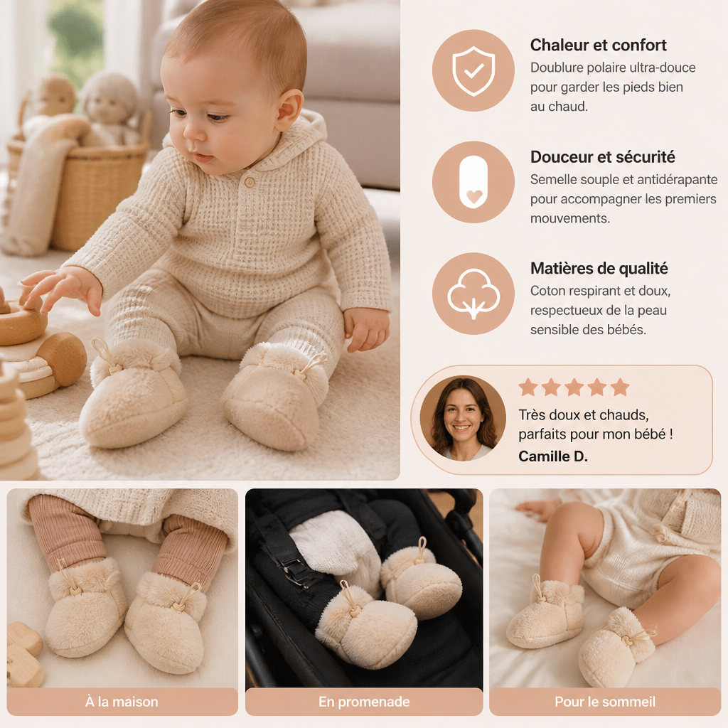 Chaussons pour Bébé Chauds et Confortables en Coton Doublés de Polaire avec Semelles Souples