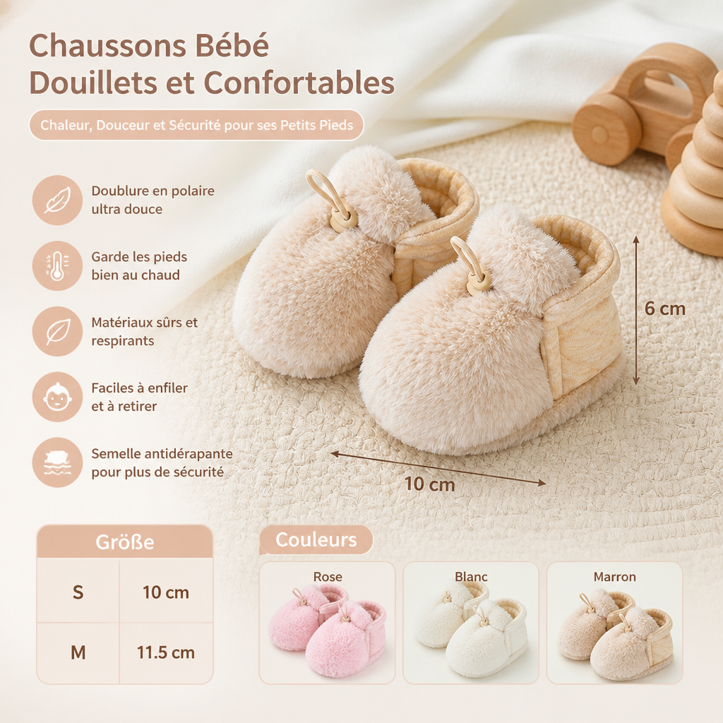 Chaussons pour Bébé Chauds et Confortables en Coton Doublés de Polaire avec Semelles Souples