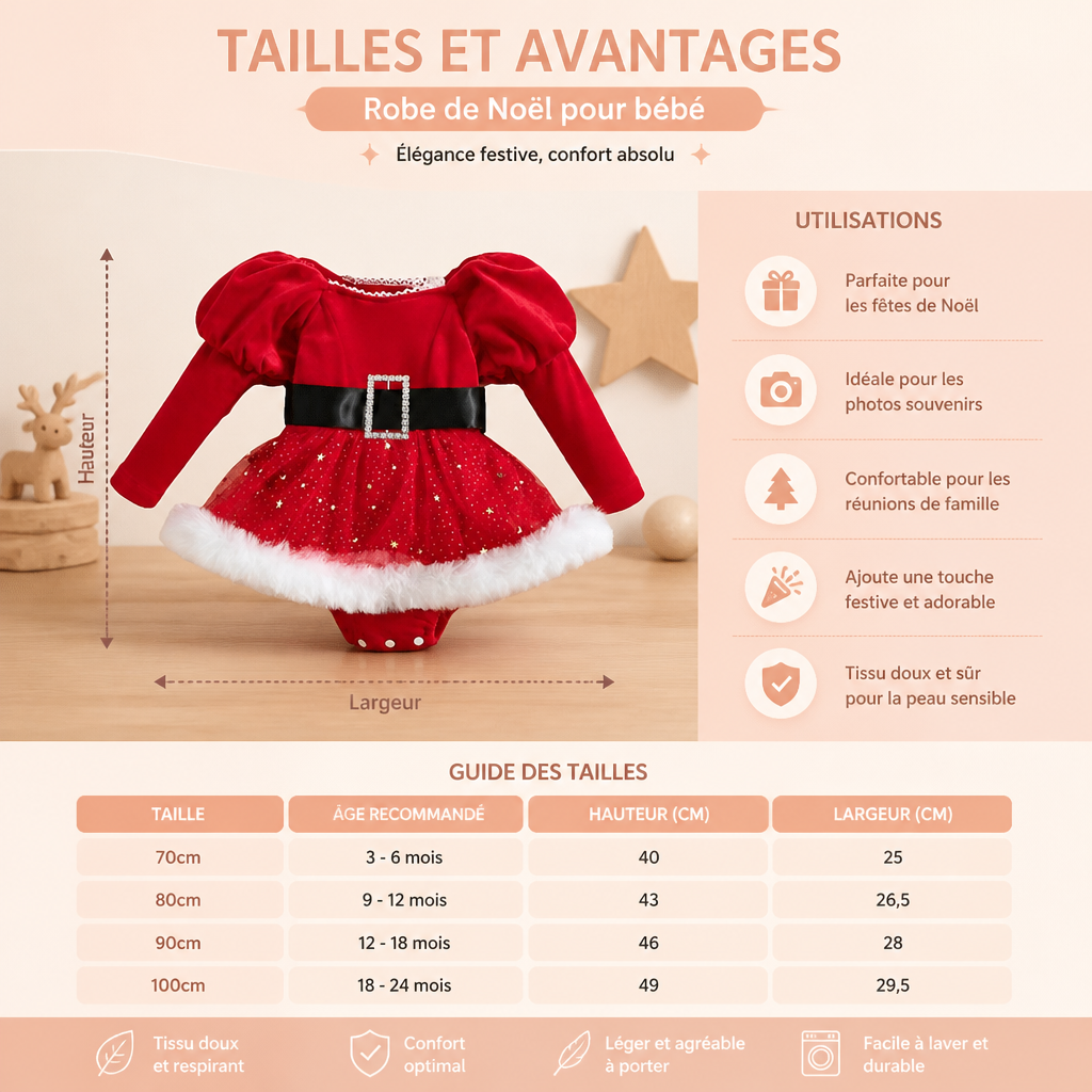 Robe-Body à Manches Longues pour Bébé Fille – Mon Premier Noël