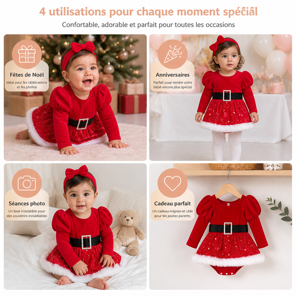 Robe-Body à Manches Longues pour Bébé Fille – Mon Premier Noël