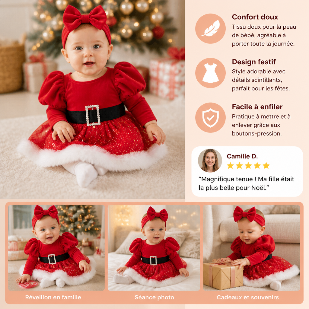 Robe-Body à Manches Longues pour Bébé Fille – Mon Premier Noël