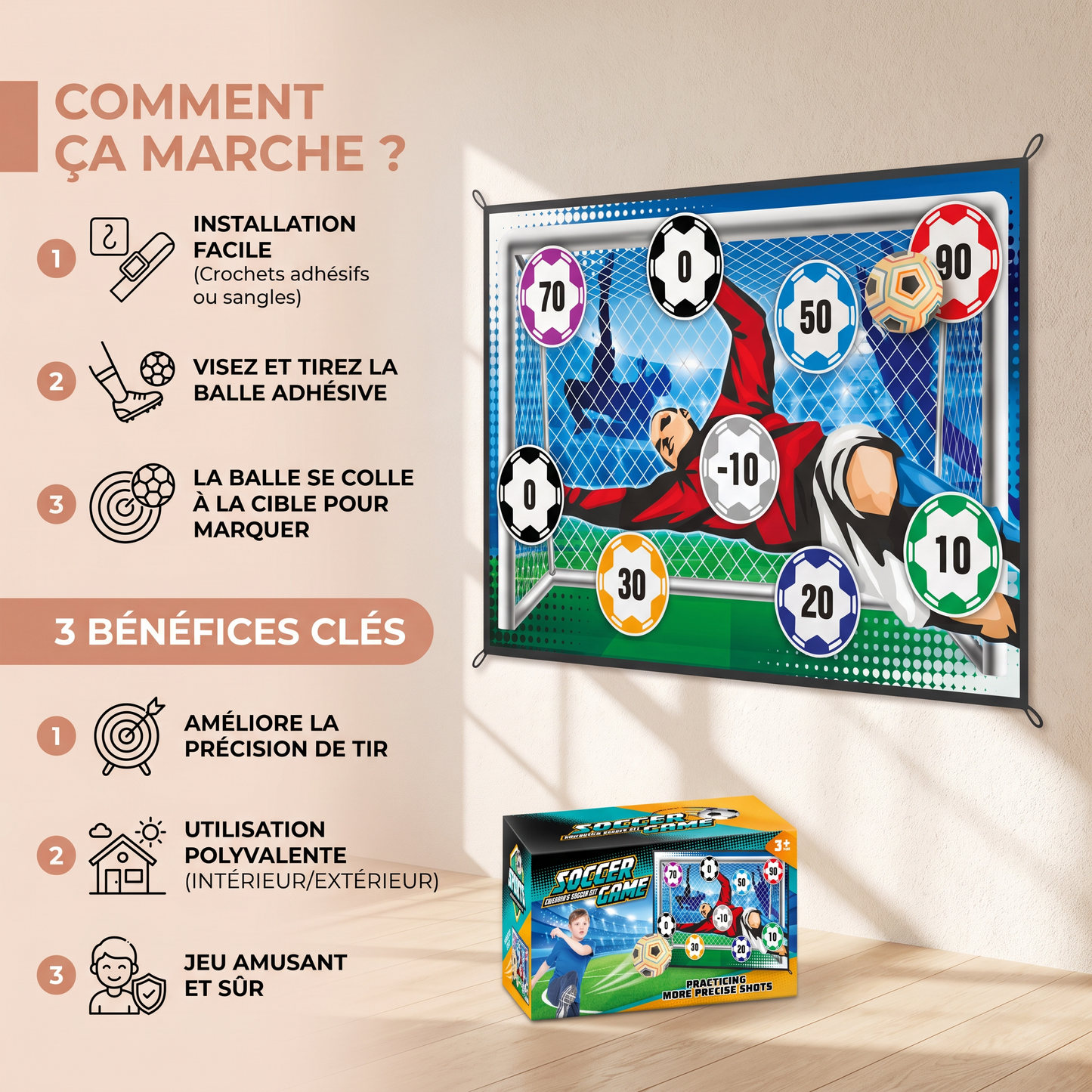 Mur Adhésif pour Tir de Football – Set d’Entraînement et de Jeu pour Intérieur et Extérieur
