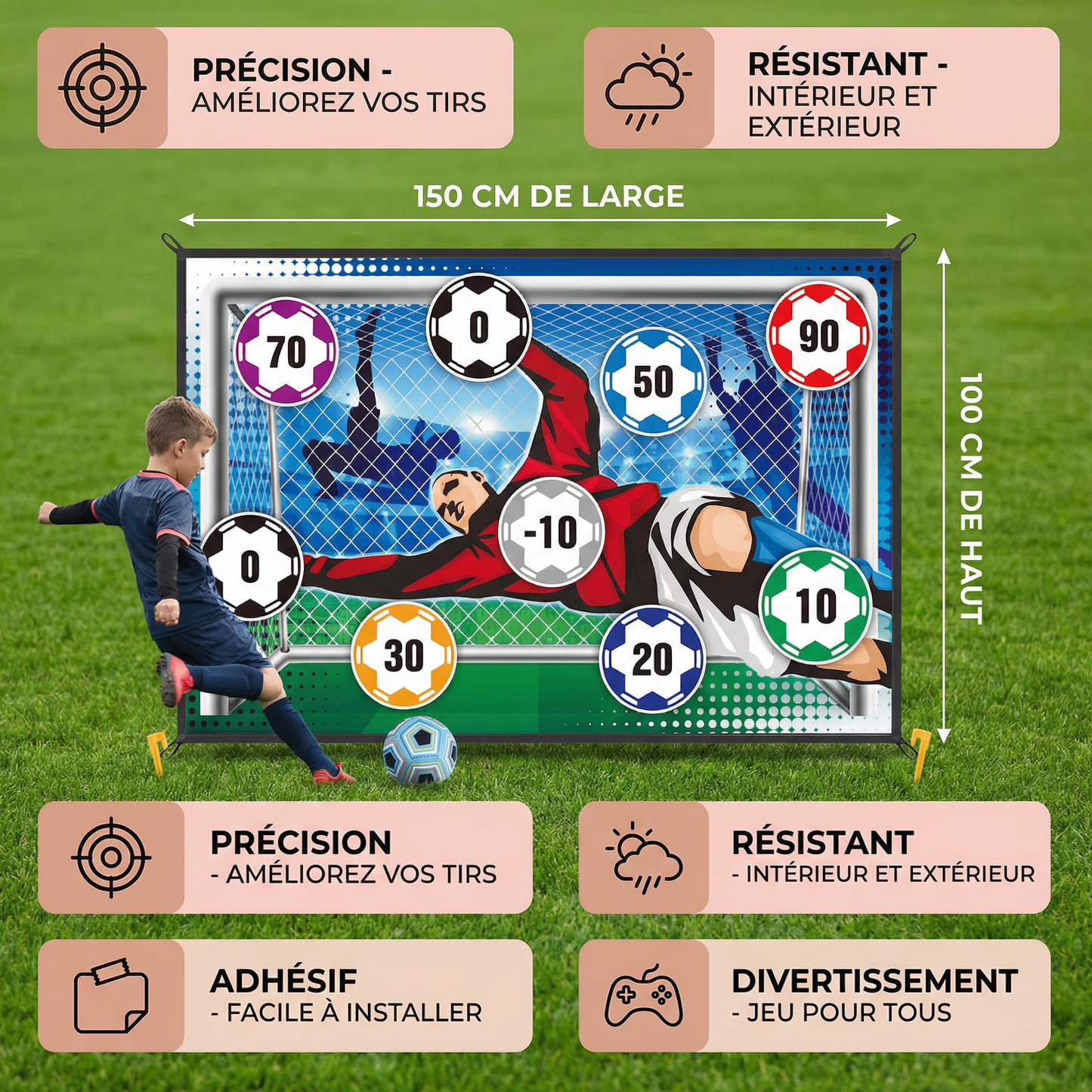 Mur Adhésif pour Tir de Football – Set d’Entraînement et de Jeu pour Intérieur et Extérieur