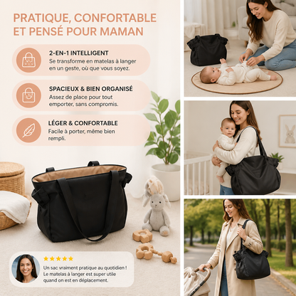 Sac à langer pliable 2-en-1 avec matelas à langer – Sac de voyage léger et spacieux pour mamans