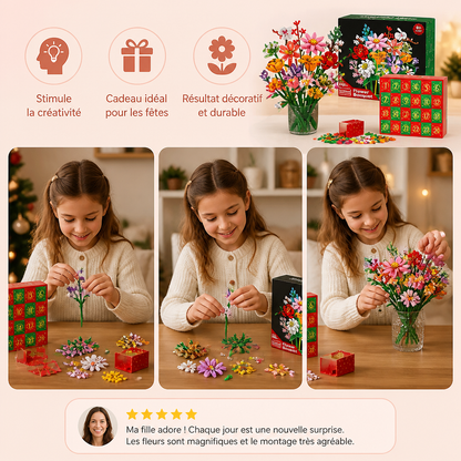 Calendrier De L’Avent De Noël Avec Bouquet De Fleurs En Blocs De Construction