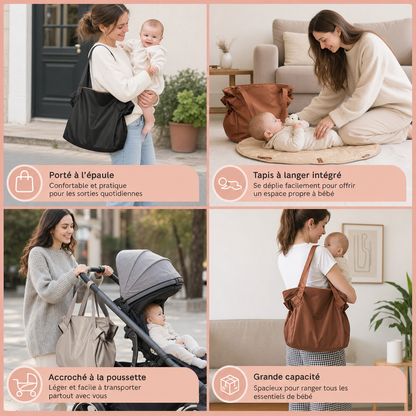 Sac à langer pliable 2-en-1 avec matelas à langer – Sac de voyage léger et spacieux pour mamans