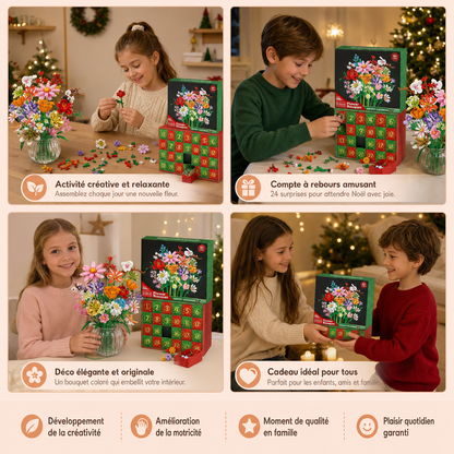Calendrier De L’Avent De Noël Avec Bouquet De Fleurs En Blocs De Construction