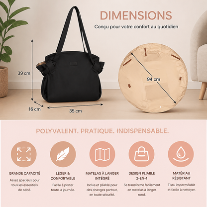 Sac à langer pliable 2-en-1 avec matelas à langer – Sac de voyage léger et spacieux pour mamans