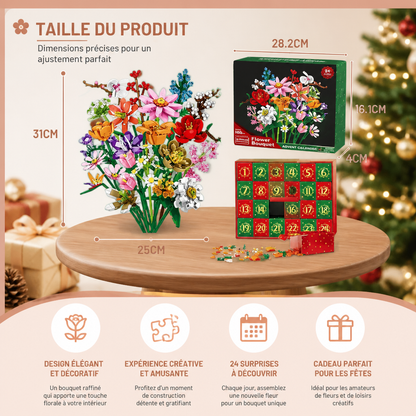 Calendrier De L’Avent De Noël Avec Bouquet De Fleurs En Blocs De Construction