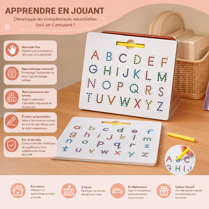 Tableau Magnétique 2-en-1 pour S'entraîner à Écrire les Lettres Majuscules et Minuscules
