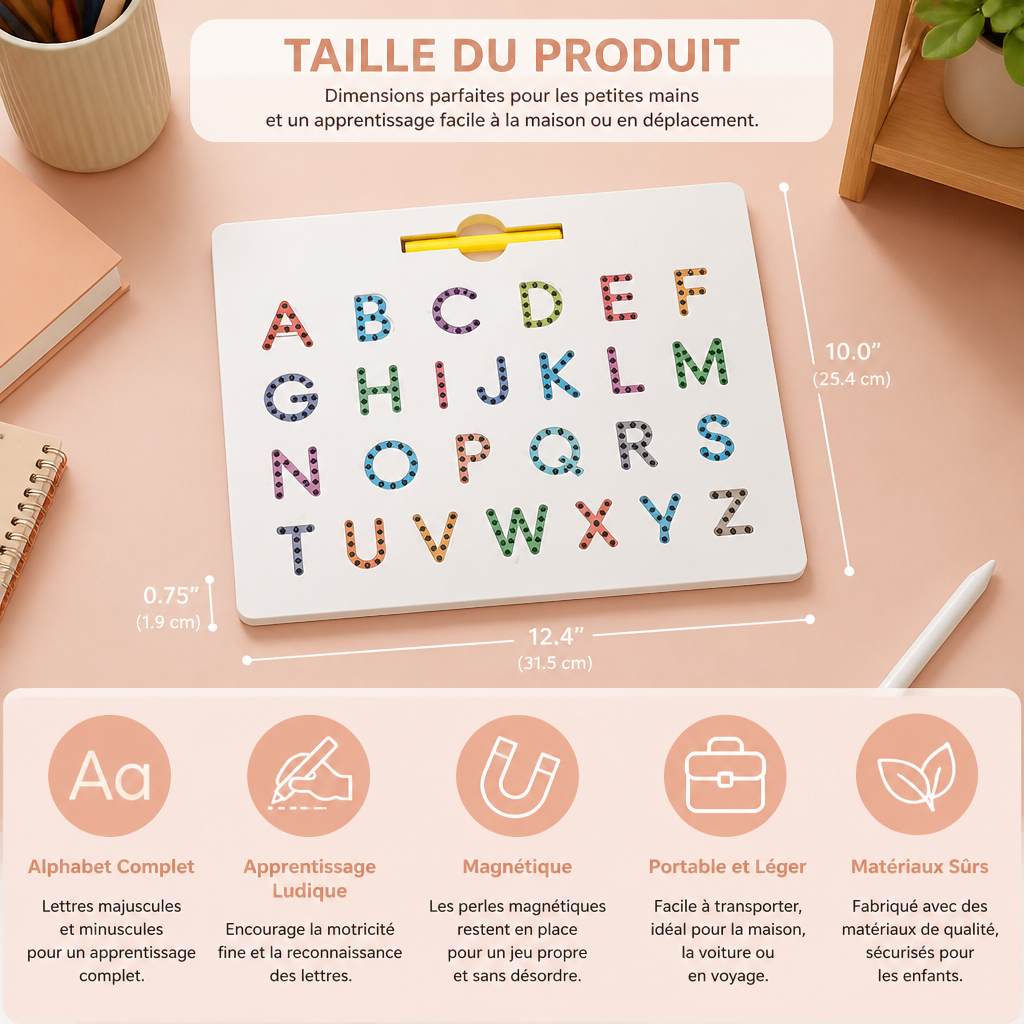 Tableau Magnétique 2-en-1 pour S'entraîner à Écrire les Lettres Majuscules et Minuscules