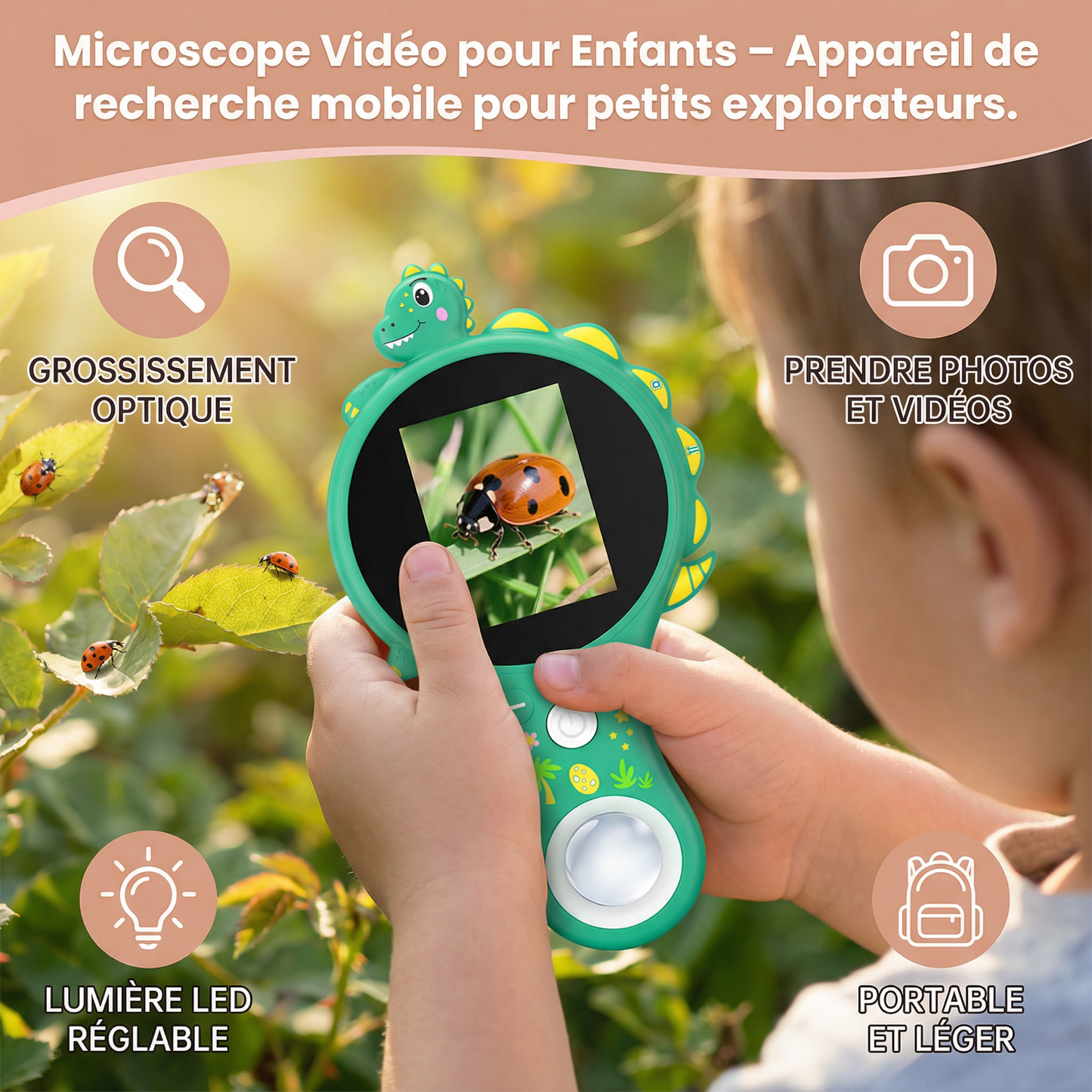 Microscope vidéo pour enfants avec écran – Appareil de recherche mobile pour petits explorateurs