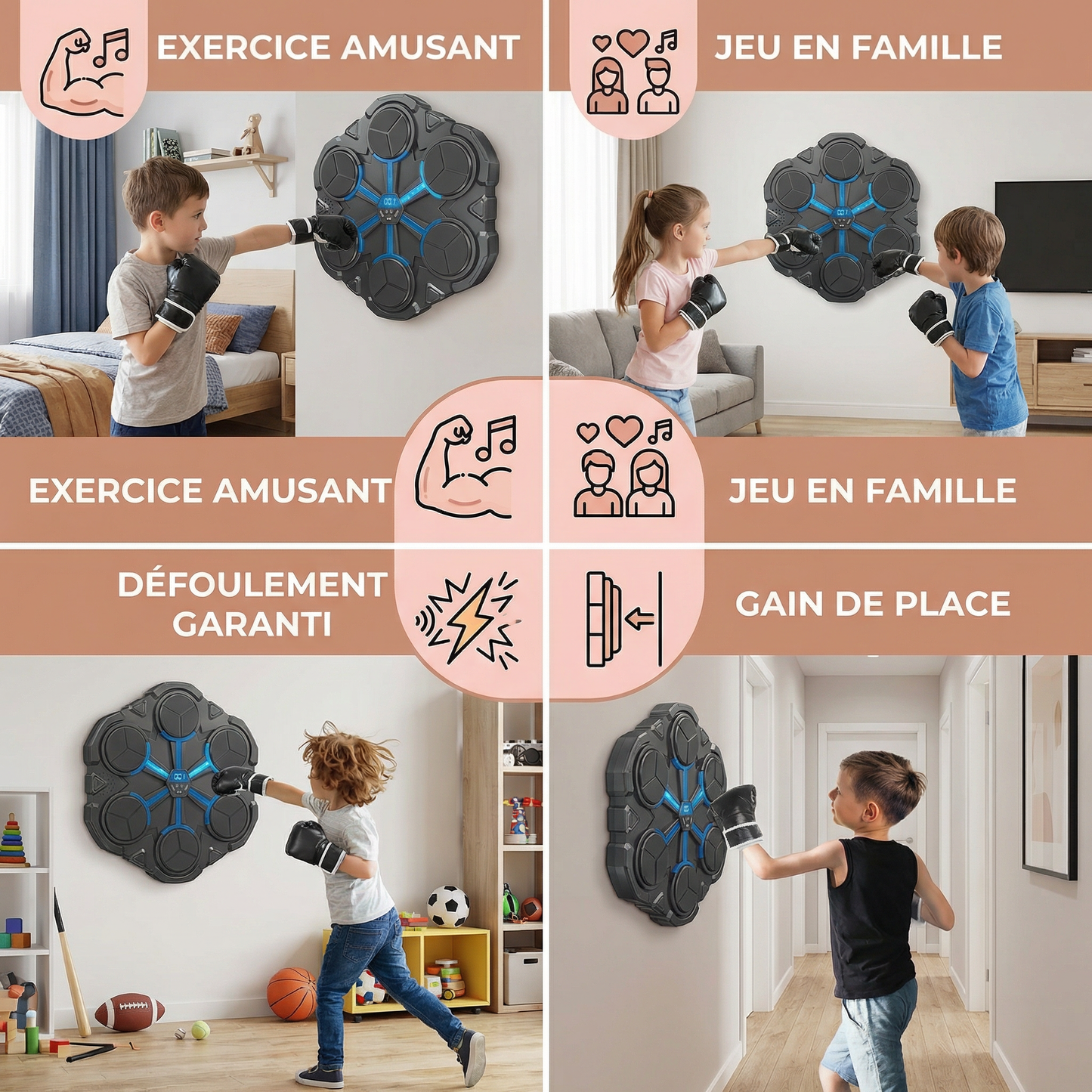 Boxeur musical Bluetooth mural – cible de boxe interactive avec lumière et son