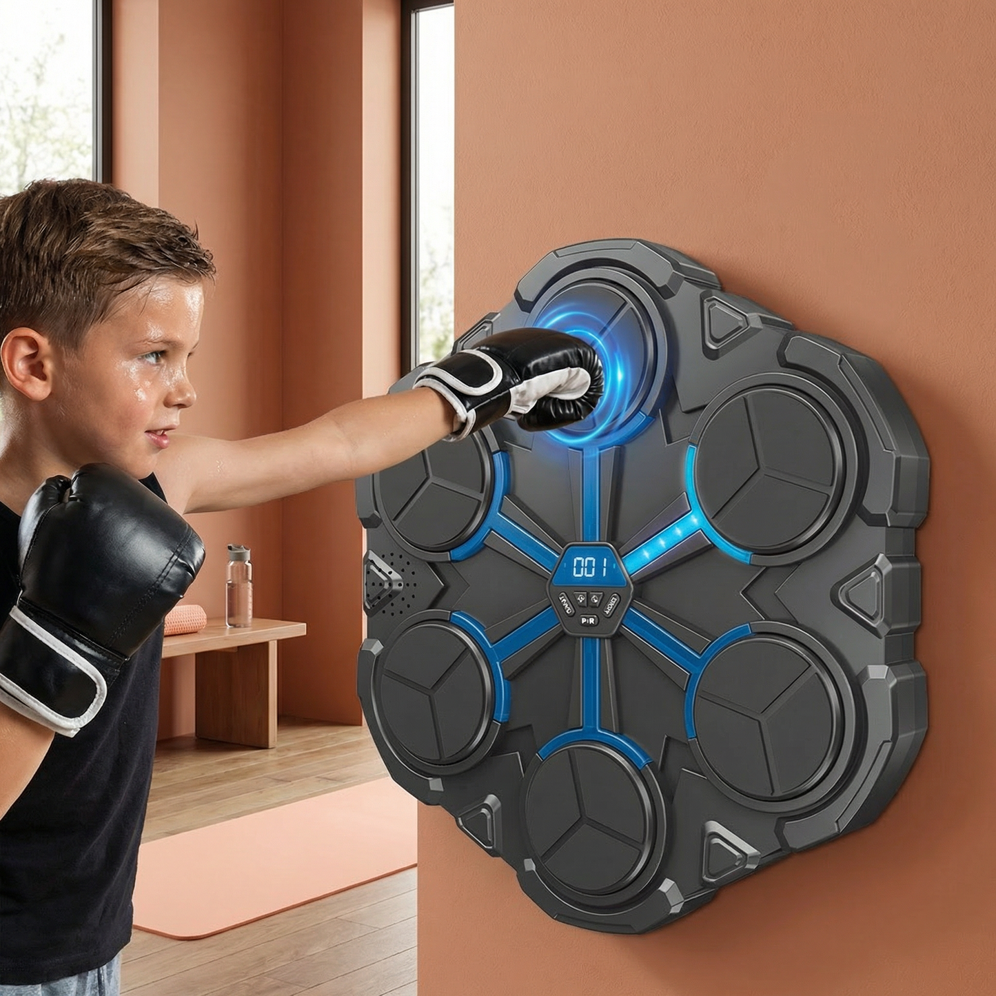 Boxeur musical Bluetooth mural – cible de boxe interactive avec lumière et son