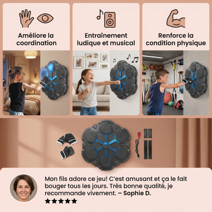 Boxeur musical Bluetooth mural – cible de boxe interactive avec lumière et son
