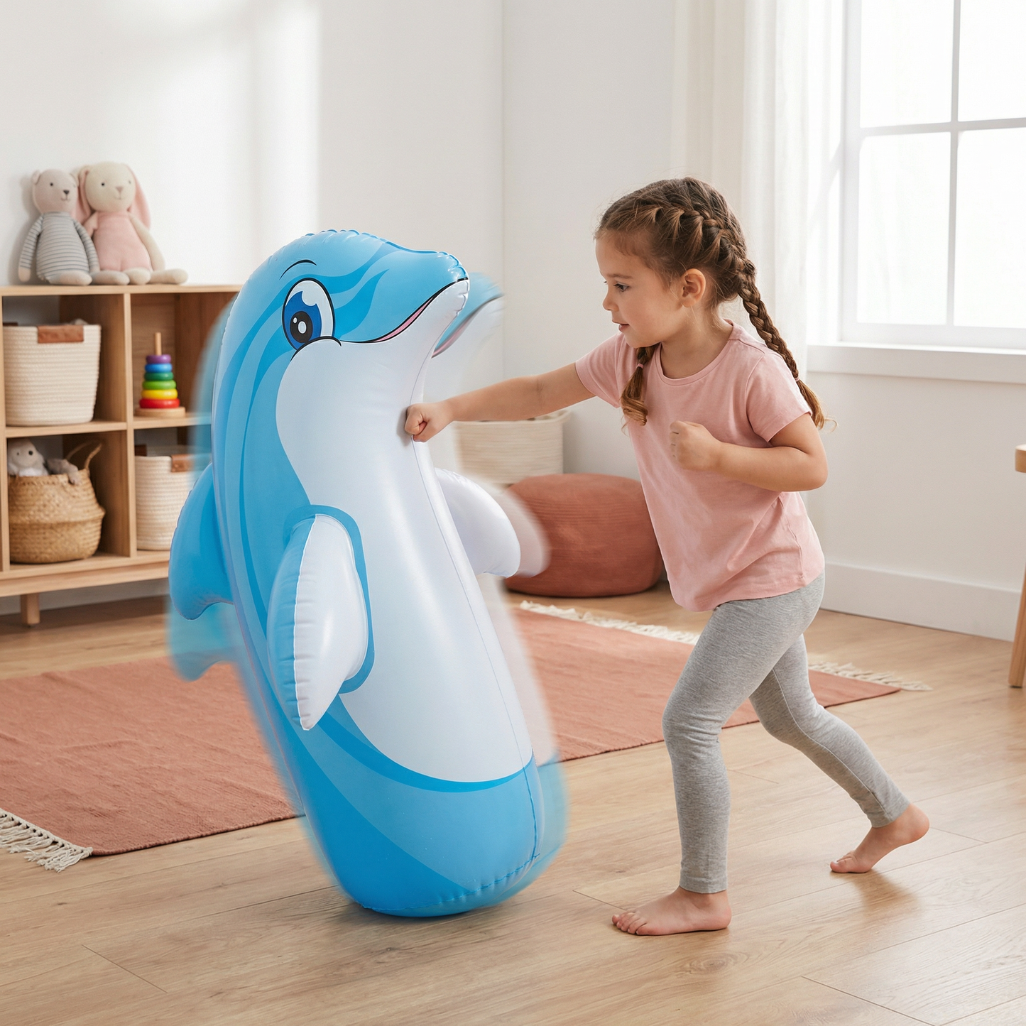 Sac de frappe gonflable pour enfants au design animal avec base remplissable d’eau