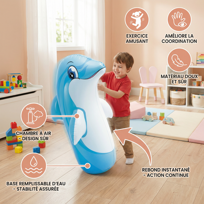 Sac de frappe gonflable pour enfants au design animal avec base remplissable d’eau