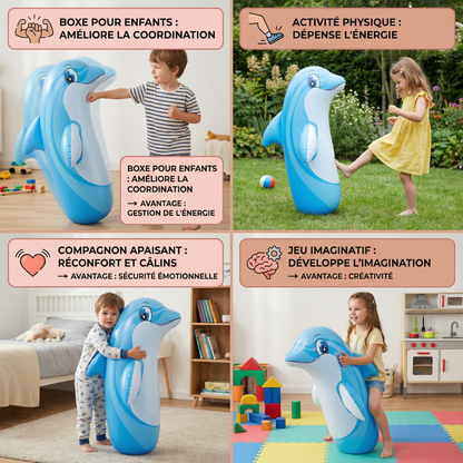 Sac de frappe gonflable pour enfants au design animal avec base remplissable d’eau