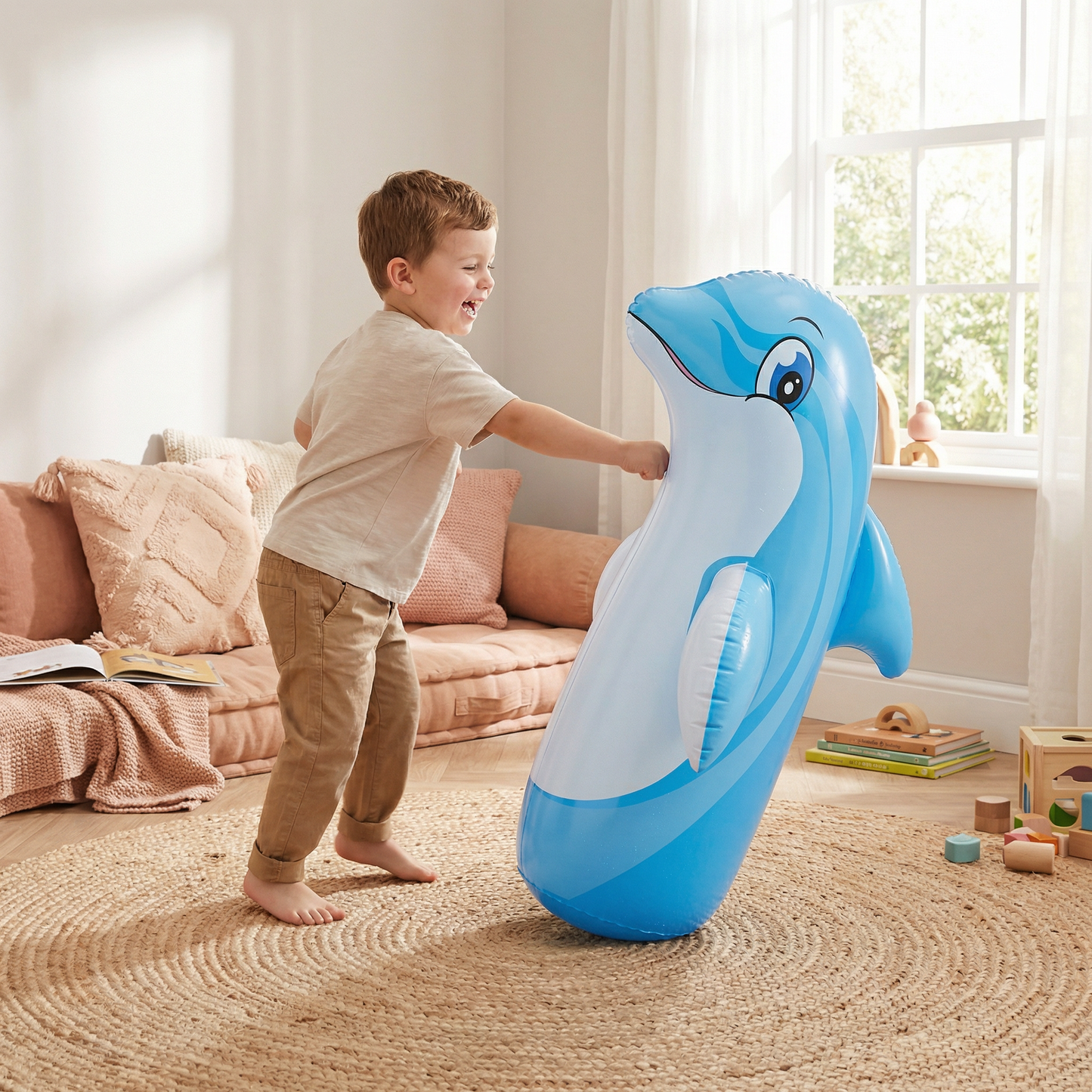 Sac de frappe gonflable pour enfants au design animal avec base remplissable d’eau