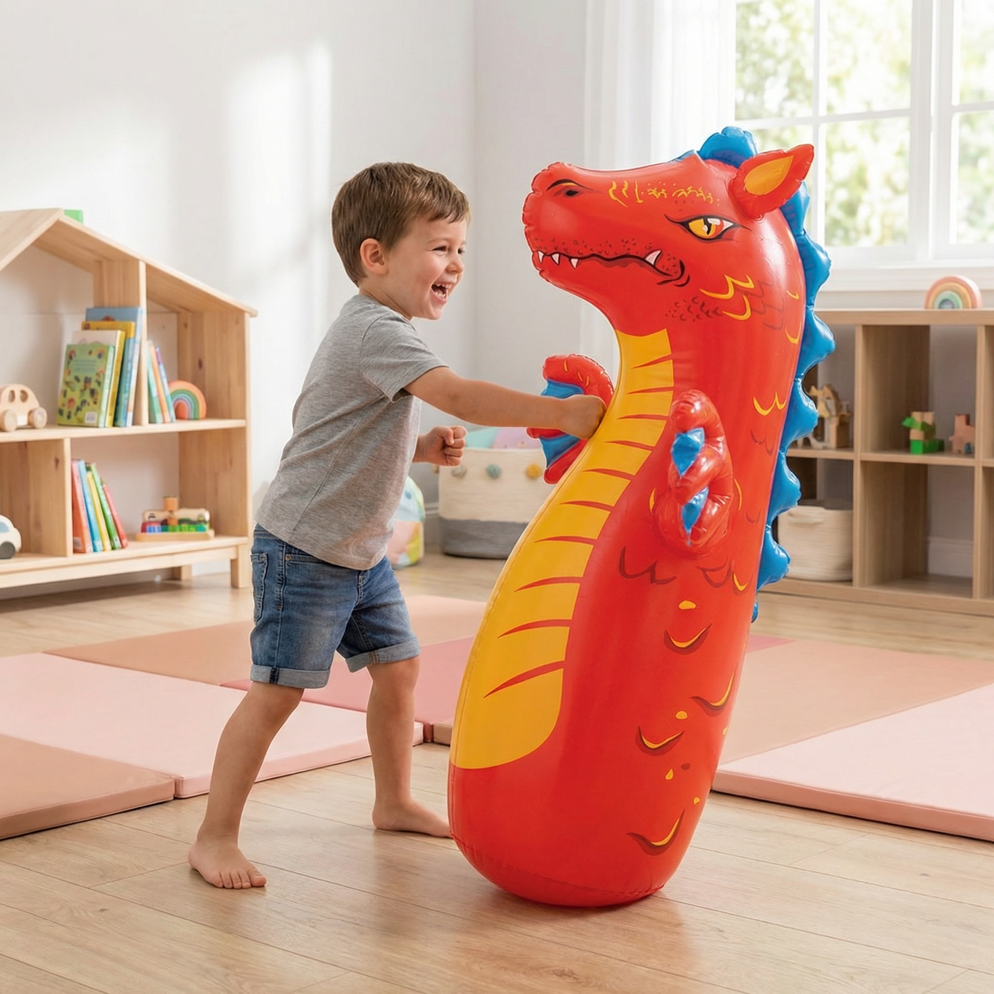 Sac de frappe gonflable pour enfants au design animal avec base remplissable d’eau