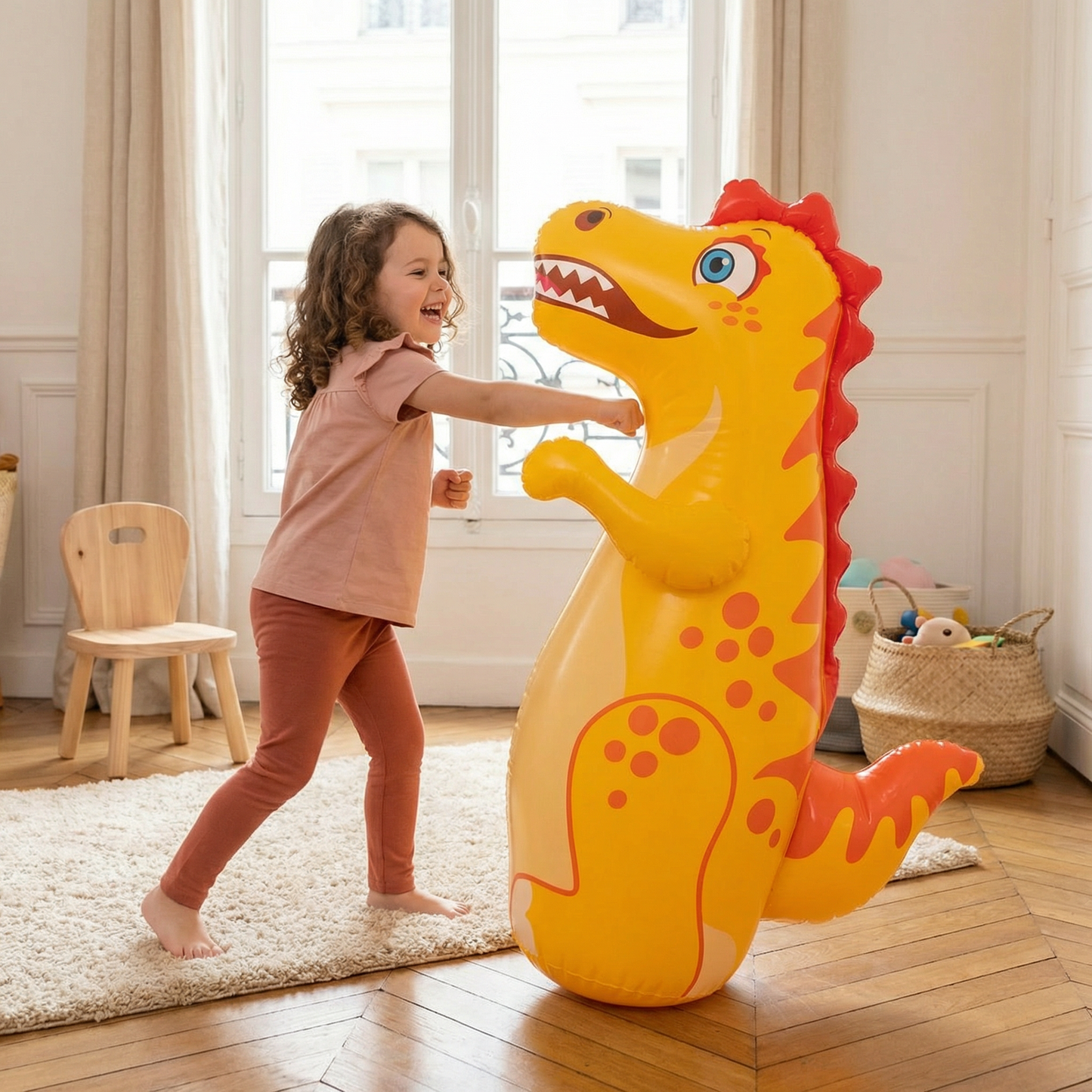 Sac de frappe gonflable pour enfants au design animal avec base remplissable d’eau