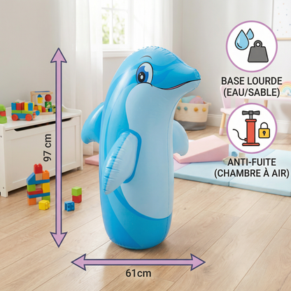 Sac de frappe gonflable pour enfants au design animal avec base remplissable d’eau