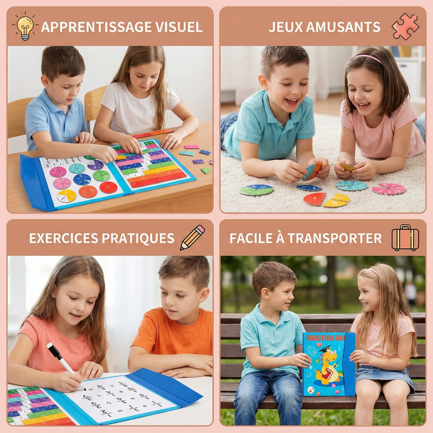 Jouet éducatif magnétique Montessori – fractions pour enfants
