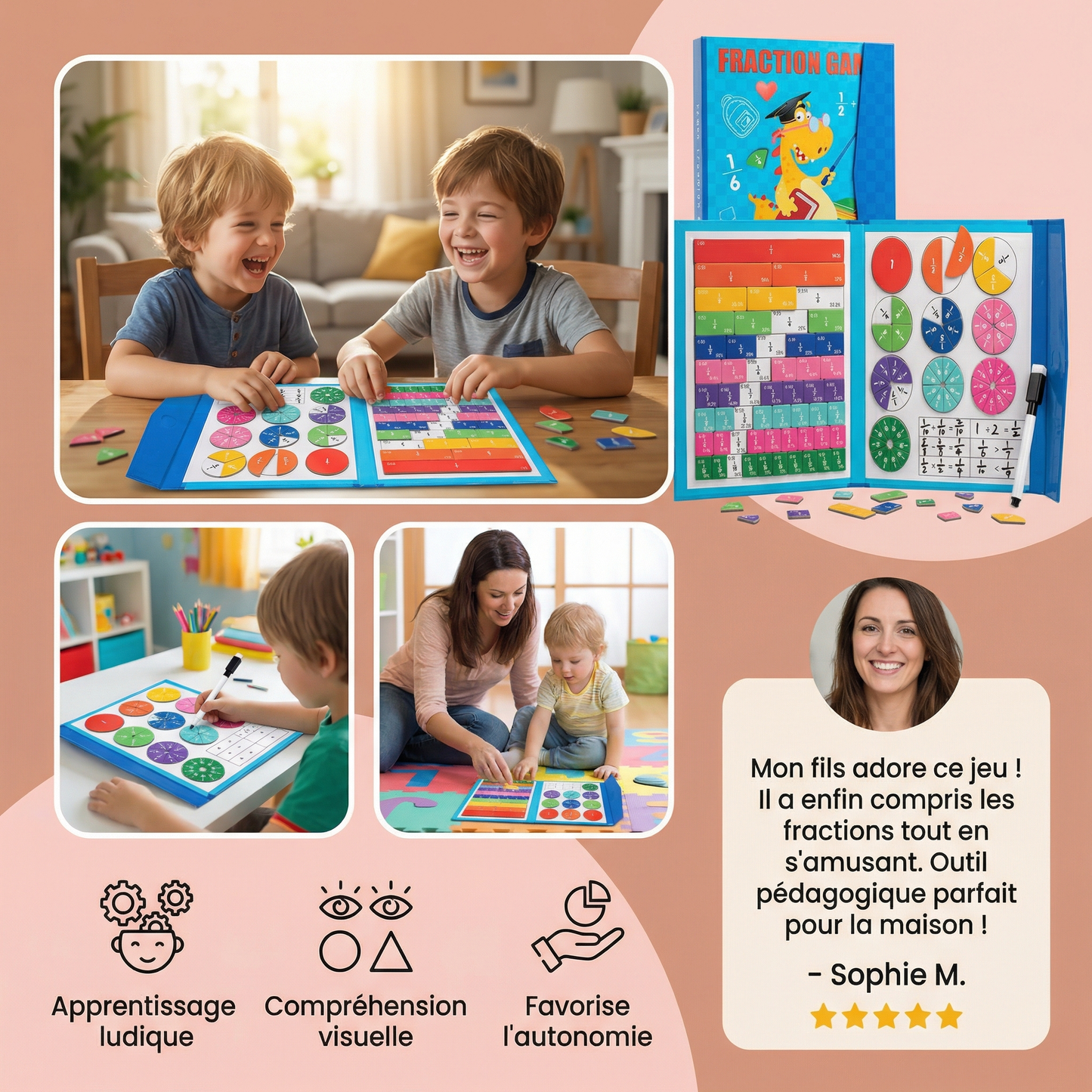 Jouet éducatif magnétique Montessori – fractions pour enfants