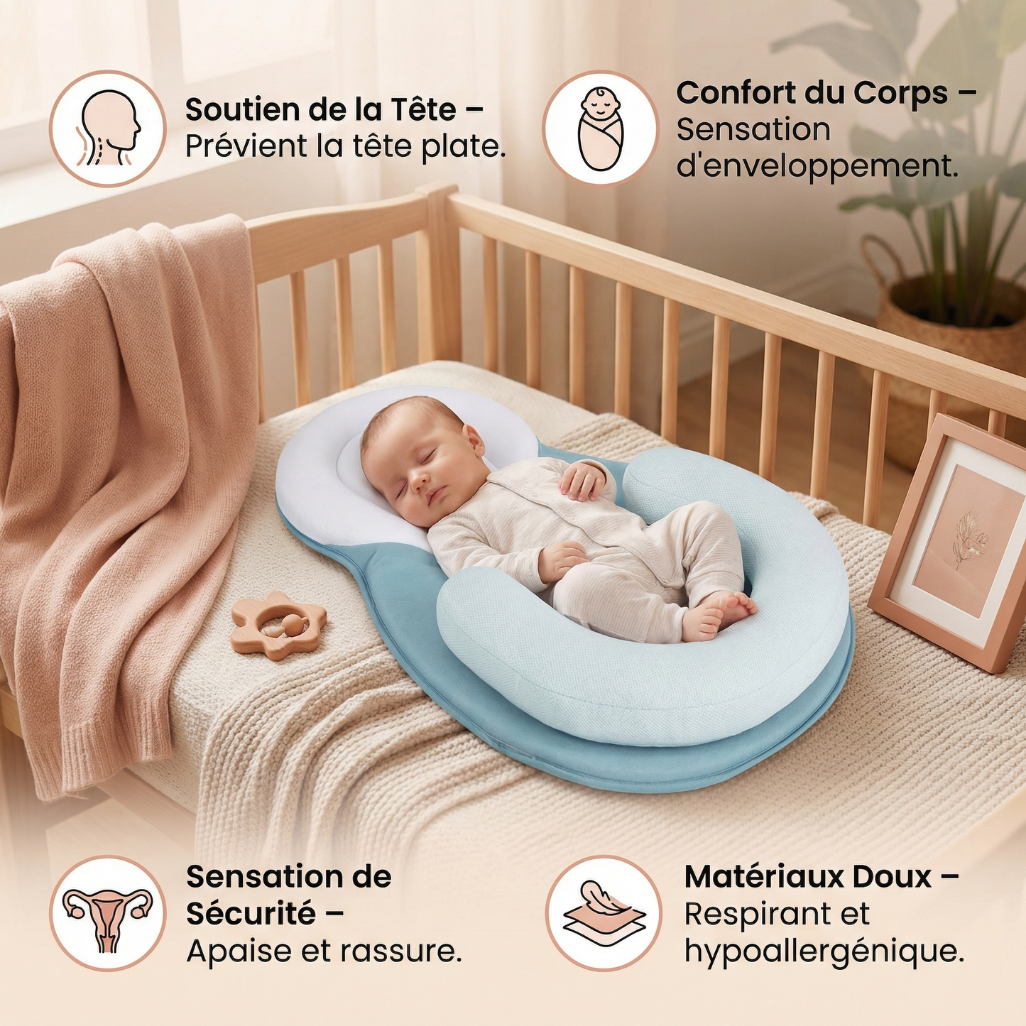 Transat bébé – coussin de soutien sûr et confortable