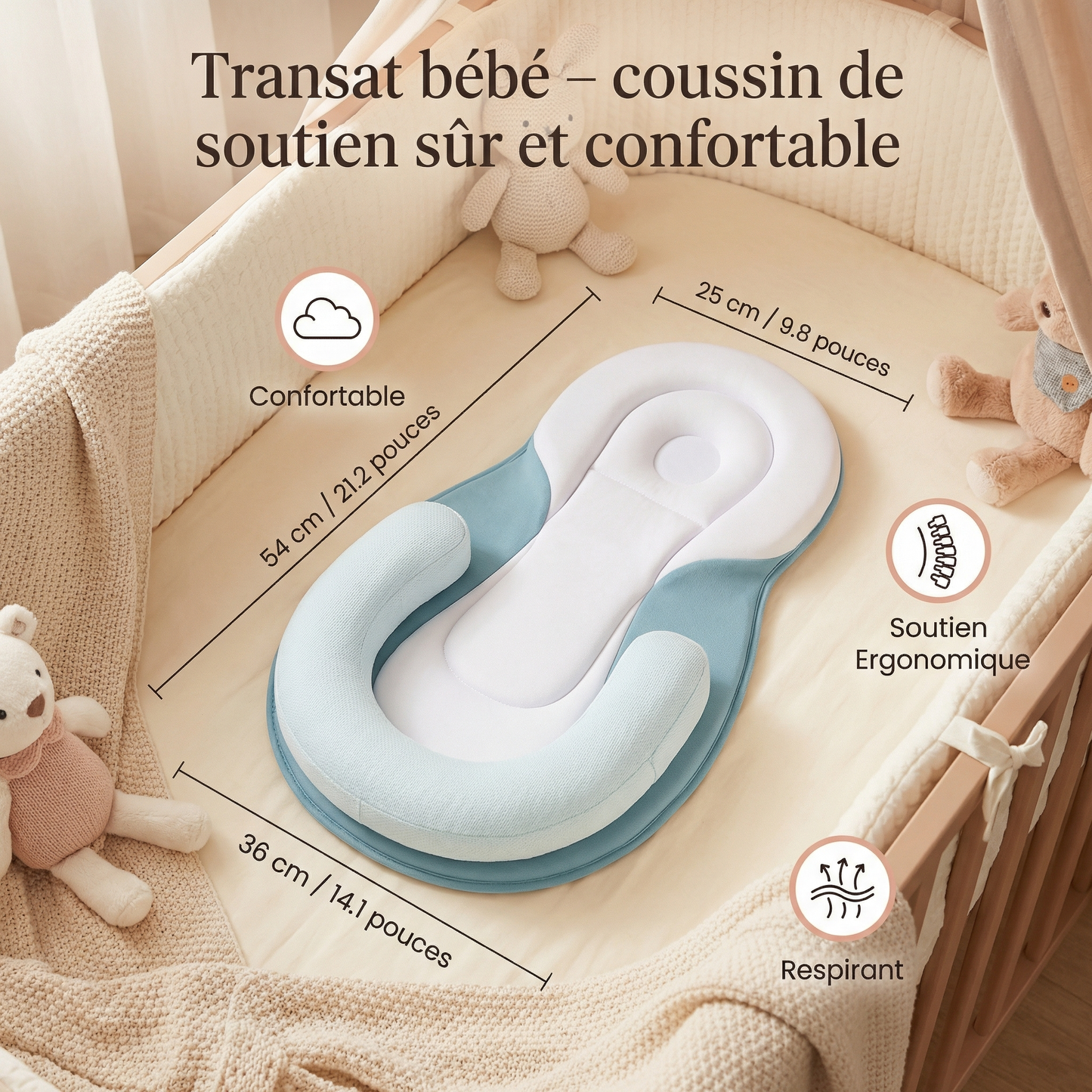 Transat bébé – coussin de soutien sûr et confortable