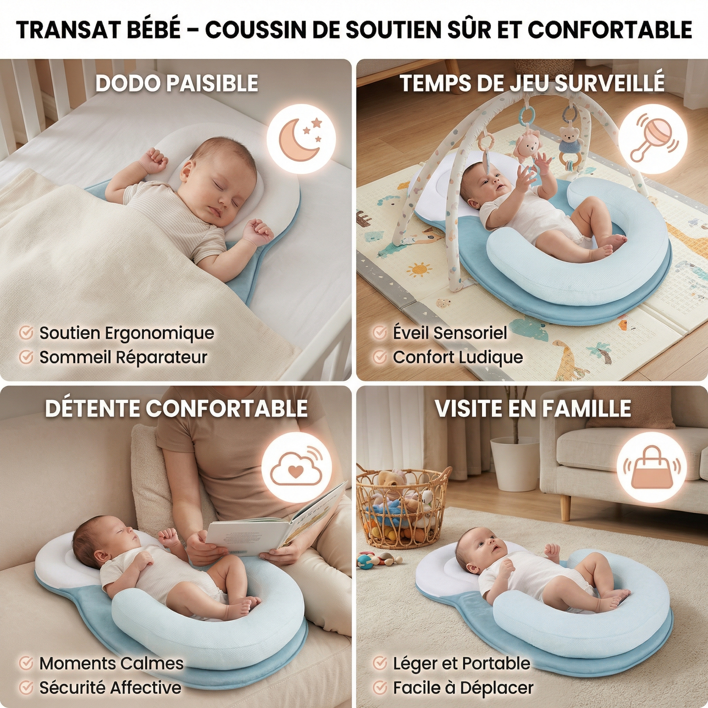 Transat bébé – coussin de soutien sûr et confortable