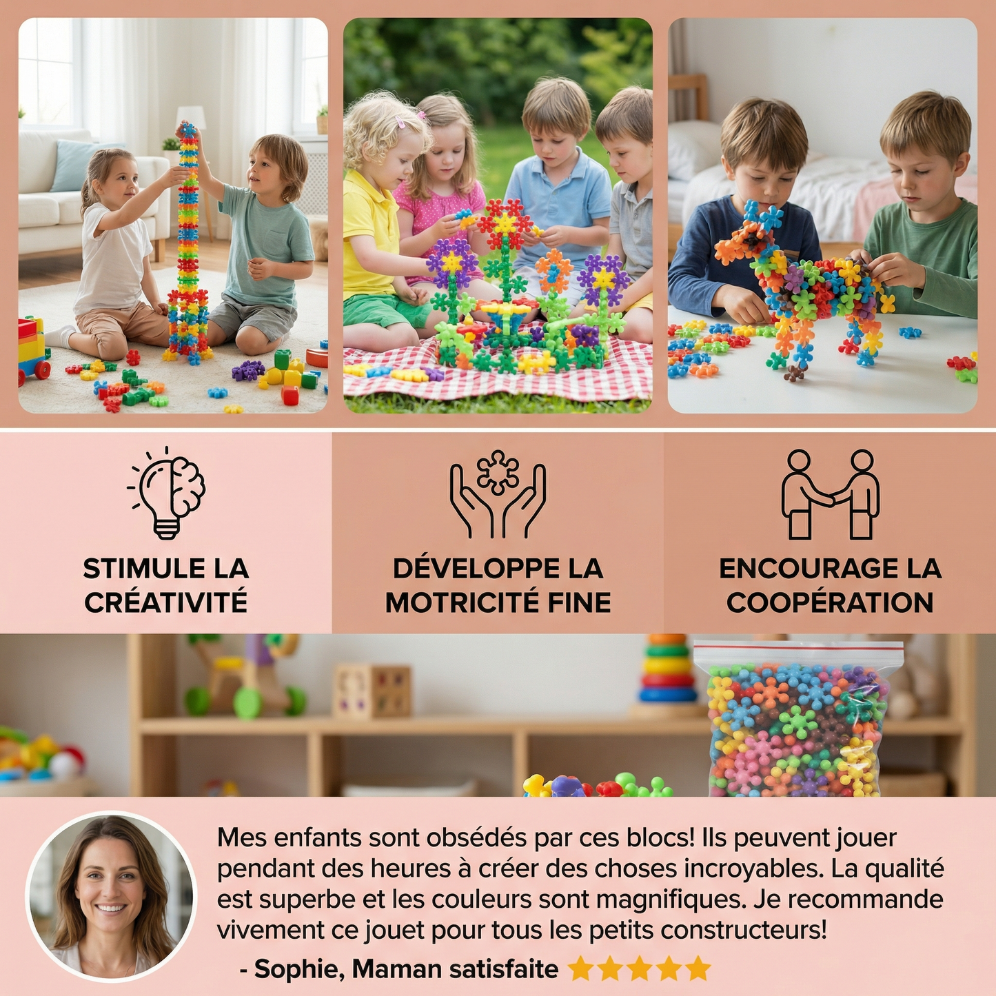 Blocs de construction en forme de flocon de neige pour les enfants