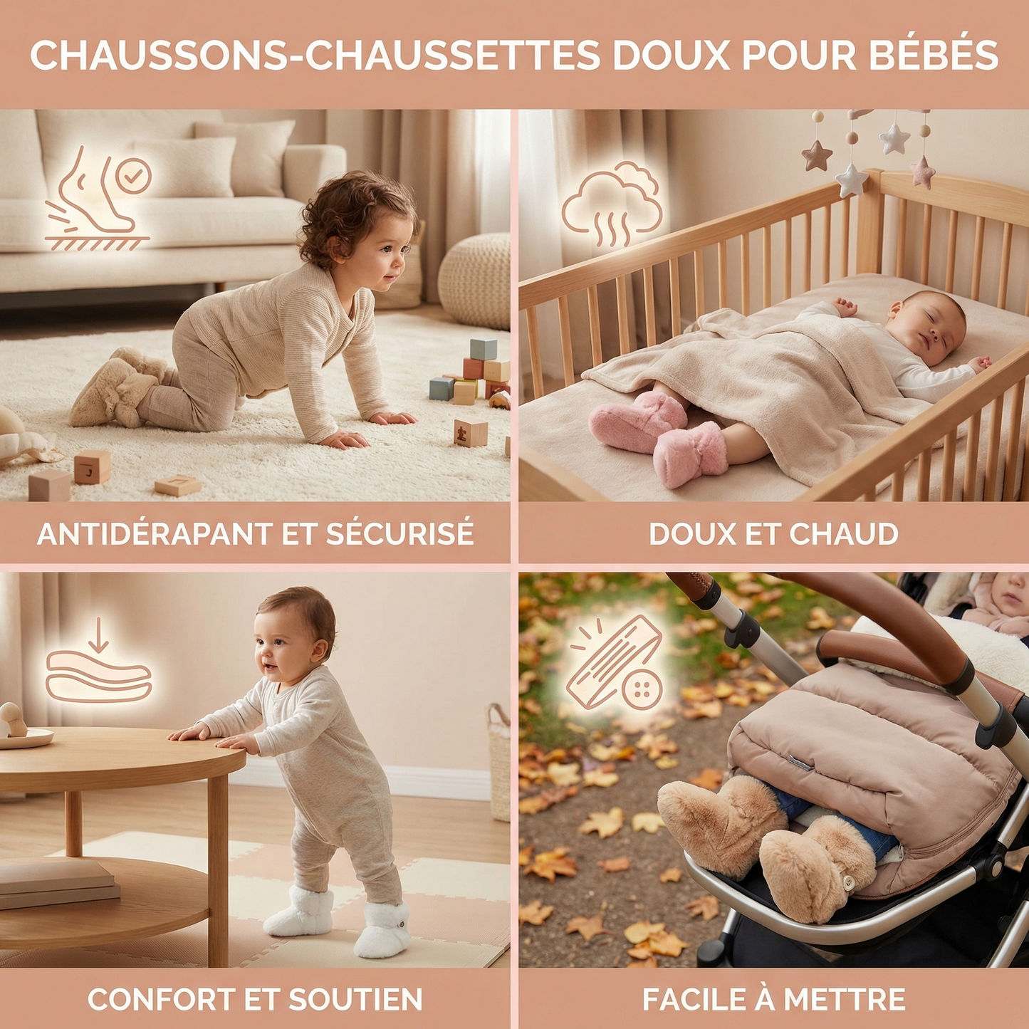 Chaussons-chaussettes doux pour bébés