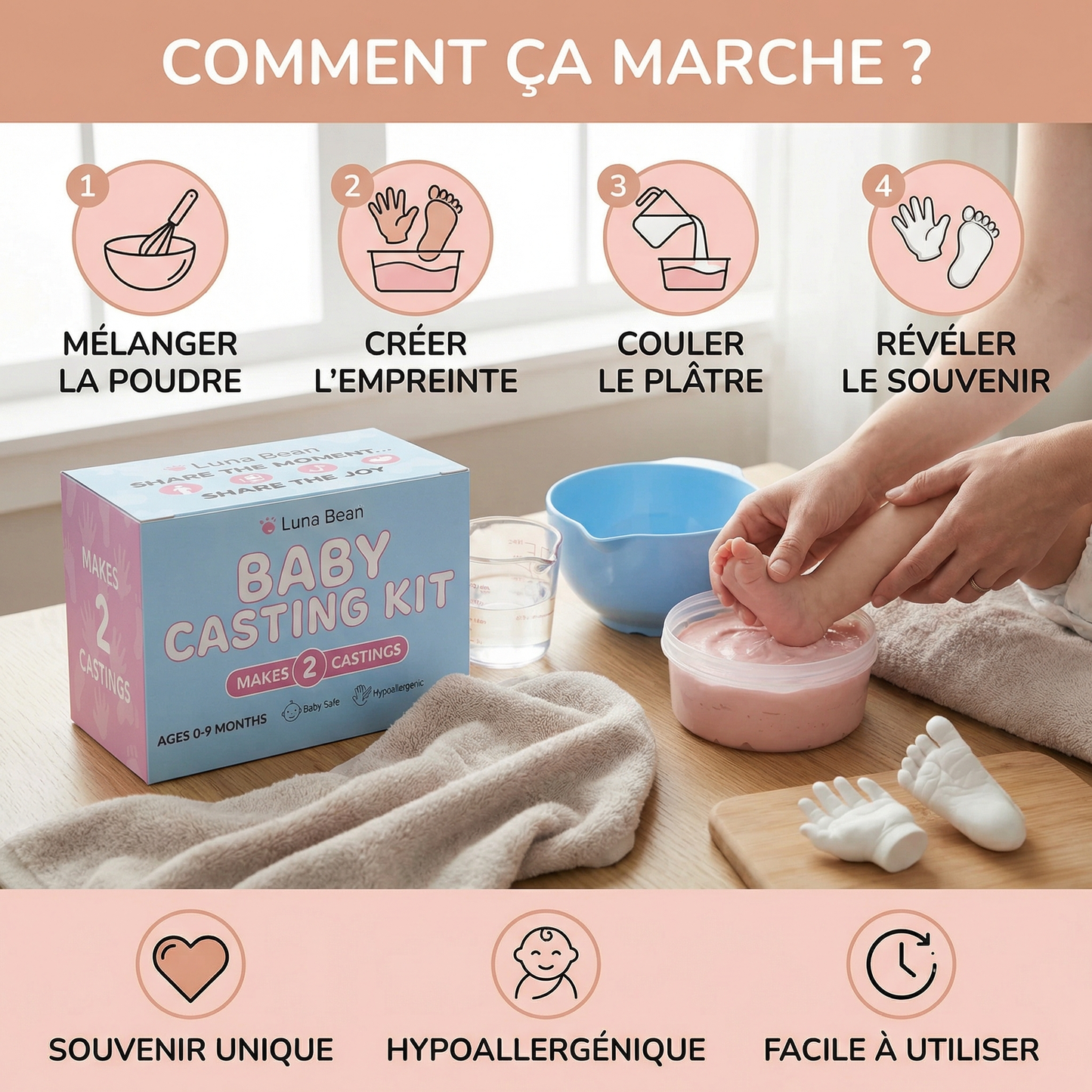 Kit Empreintes de Mains et Pieds de Bébé – Coffret Souvenir pour Nouveau-nés et Parents