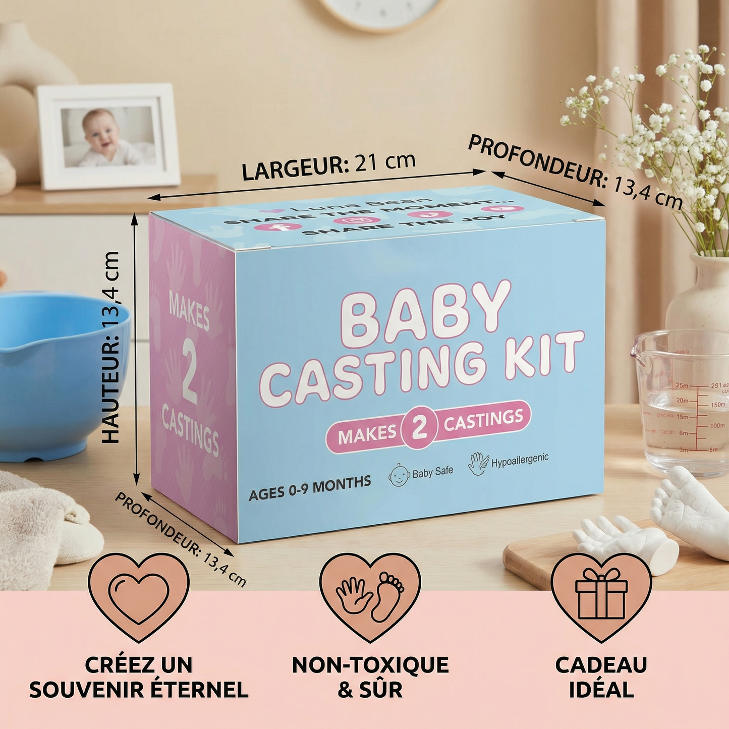 Kit Empreintes de Mains et Pieds de Bébé – Coffret Souvenir pour Nouveau-nés et Parents