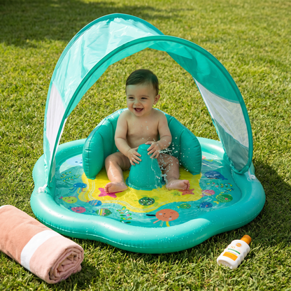 Tapis de Jeu Gonflable pour Bébé avec Auvent – Jeu d'Eau et Protection Solaire pour Tout-Petits