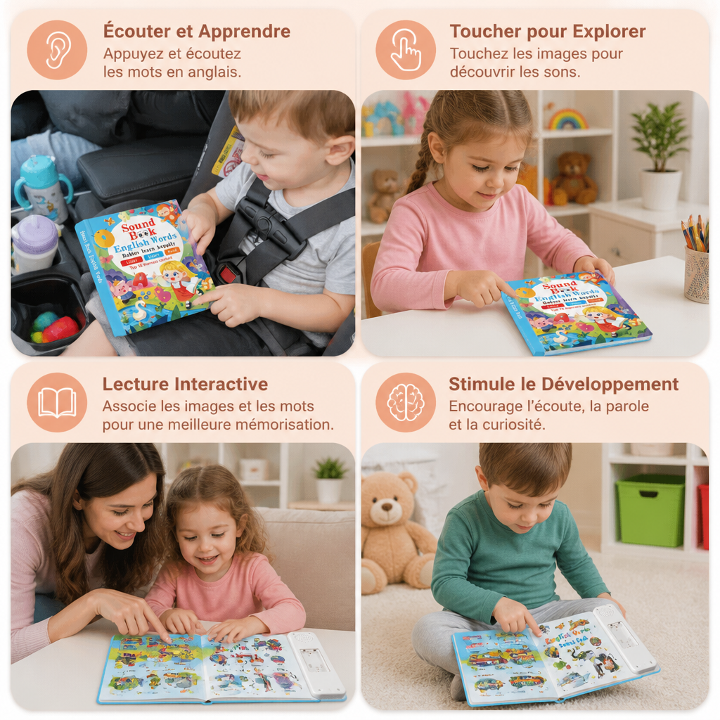 Livre Sonore Interactif d'Anglais pour Enfants – Touchez et Écoutez – Apprentissage Précoce Facile et Amusant