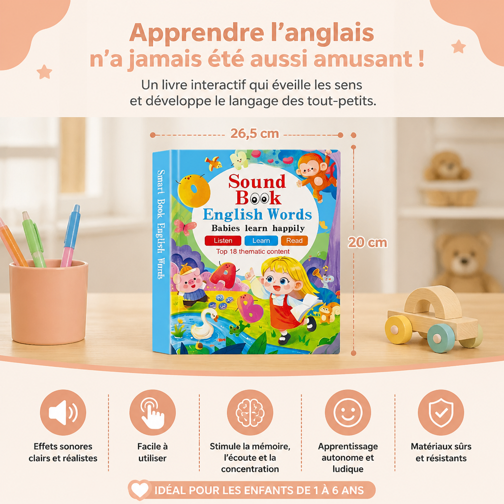 Livre Sonore Interactif d'Anglais pour Enfants – Touchez et Écoutez – Apprentissage Précoce Facile et Amusant