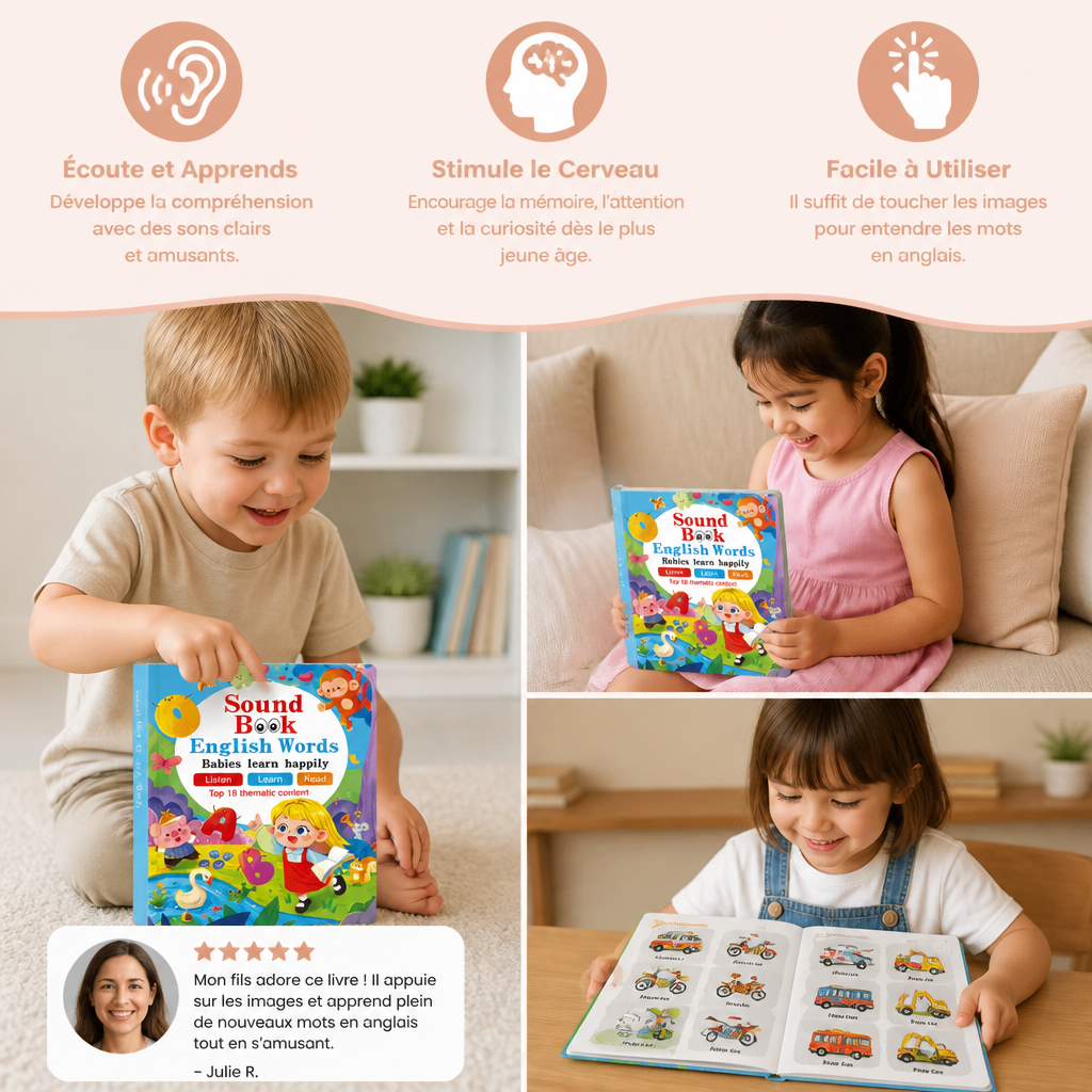 Livre Sonore Interactif d'Anglais pour Enfants – Touchez et Écoutez – Apprentissage Précoce Facile et Amusant