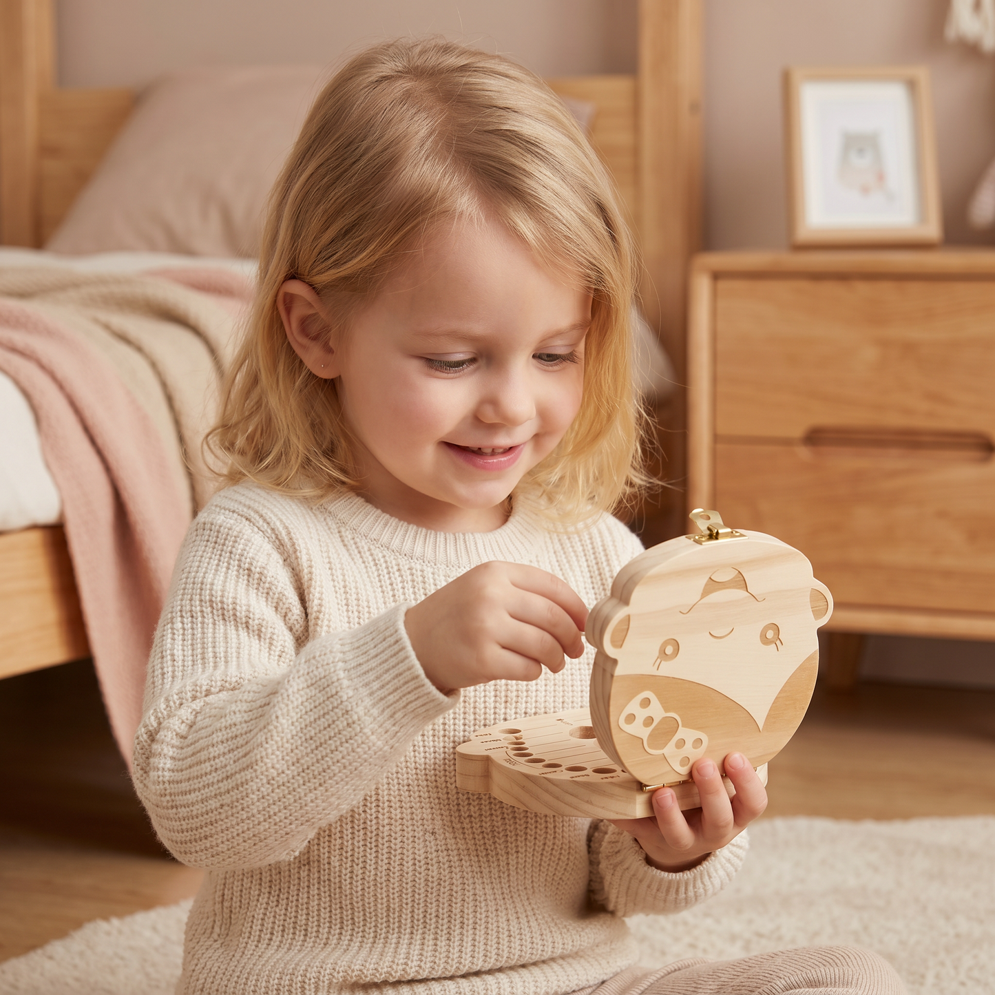 Boîte à dents en bois pour enfants – Boîte de rangement et de souvenirs pour dents de lait