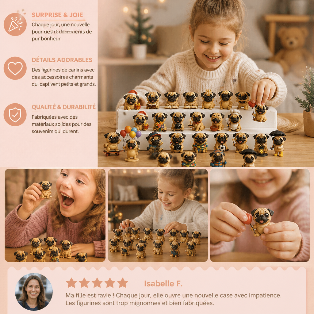 Calendrier de l’Avent de 24 jours avec des figurines surprises de carlins