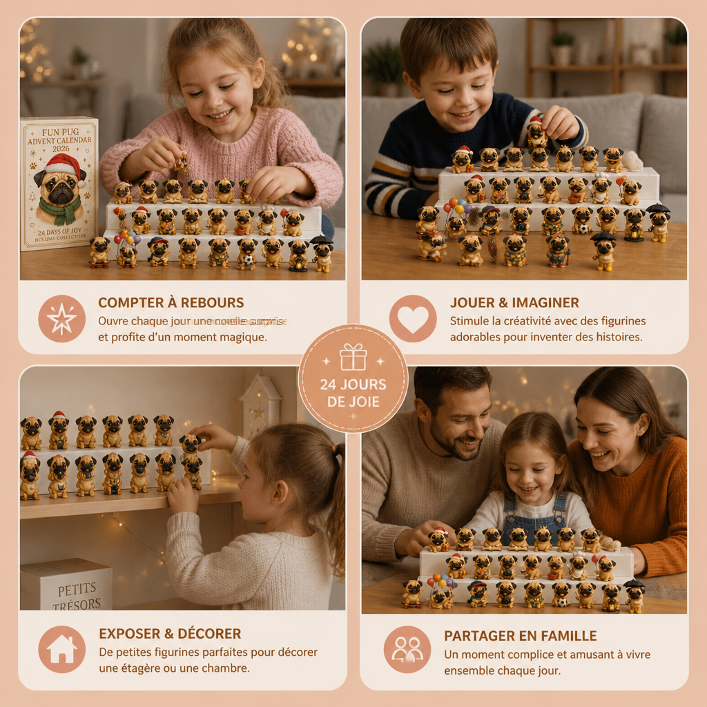 Calendrier de l’Avent de 24 jours avec des figurines surprises de carlins
