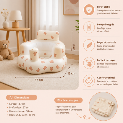 Siège de sol gonflable pour bébé avec pompe intégrée – Portable et pliable