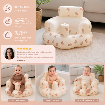 Siège de sol gonflable pour bébé avec pompe intégrée – Portable et pliable