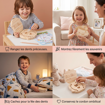 Boîte à dents en bois pour enfants – Boîte de rangement et de souvenirs pour dents de lait