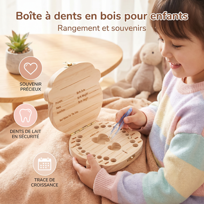 Boîte à dents en bois pour enfants – Boîte de rangement et de souvenirs pour dents de lait