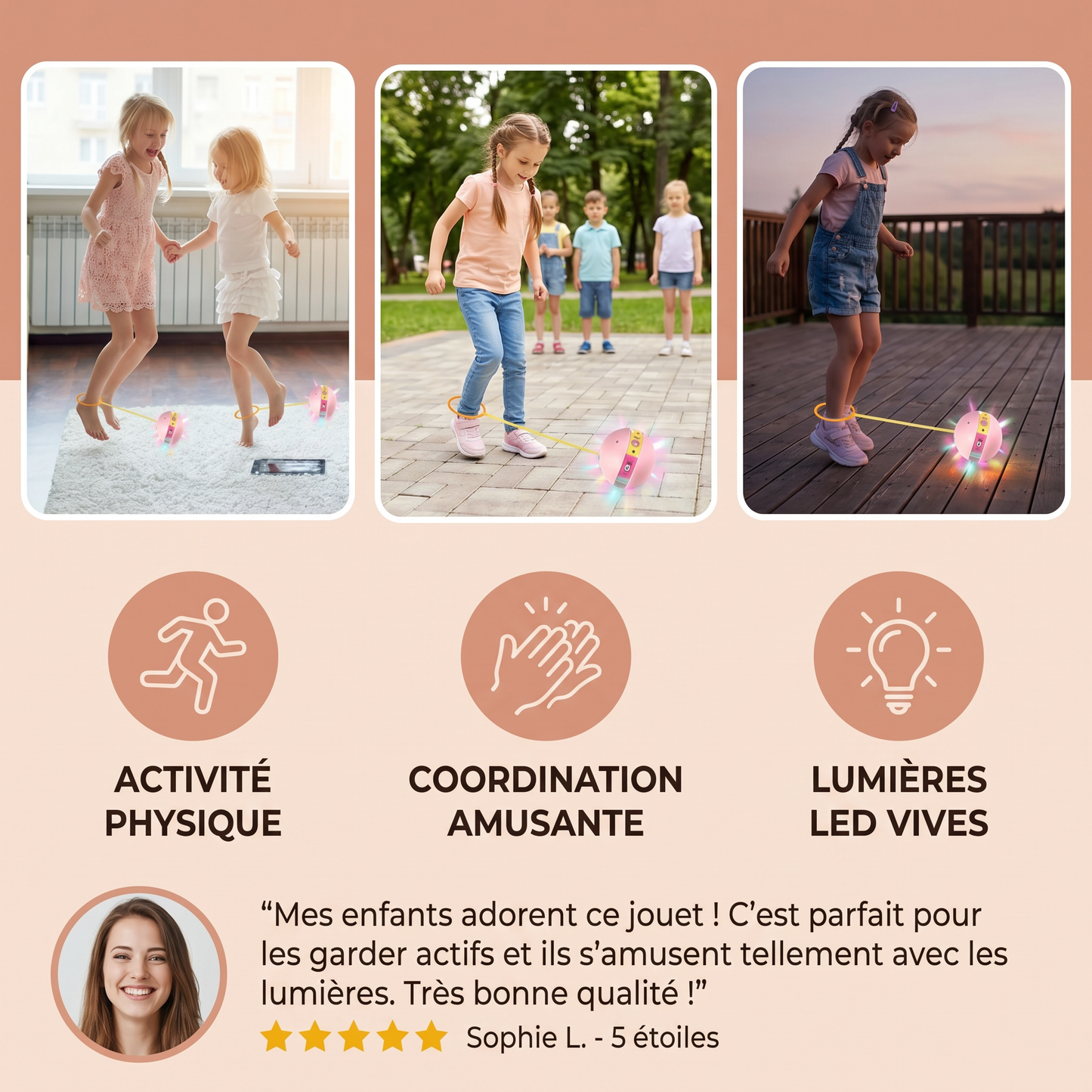 Balle Rebonds LED pour Cheville – Jouet Sautillant Interactif pour Enfants
