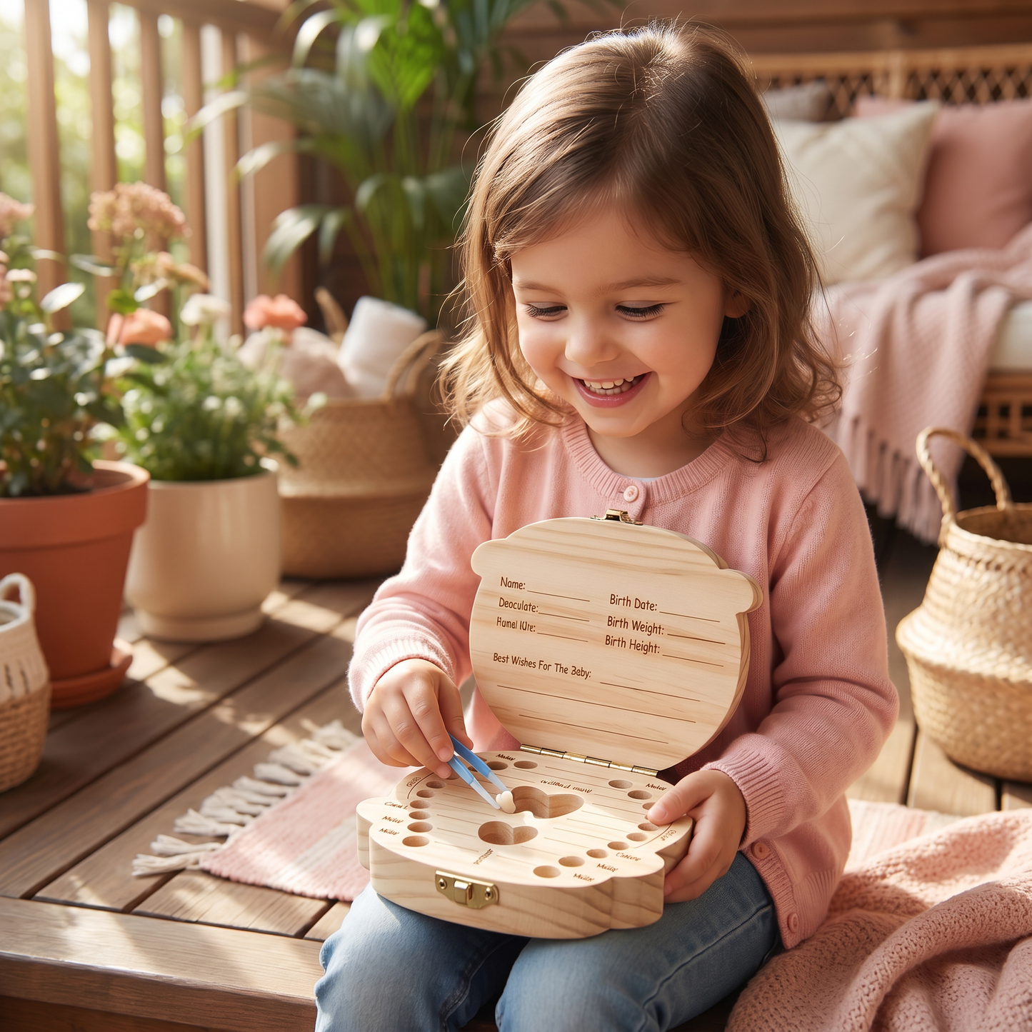 Boîte à dents en bois pour enfants – Boîte de rangement et de souvenirs pour dents de lait