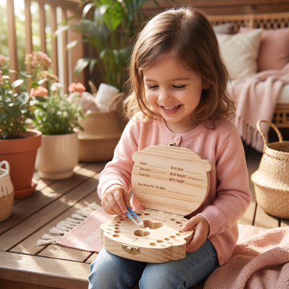 Boîte à dents en bois pour enfants – Boîte de rangement et de souvenirs pour dents de lait